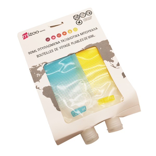 MIZOO TRAVEL ΠΛΑΣΤΙΚΕΣ ΑΔΙΑΒΡΟΧΕΣ ΘΗΚΕΣ ΤΑΞΙΔΙΟΥ ΓΙΑ ΚΑΛΛΥΝΤΙΚΑ / ΣΑΜΠΟΥΑΝ / ΑΦΡΟΛΟΥΤΡΟ 2ΤΜΧ 90ML 1298-13